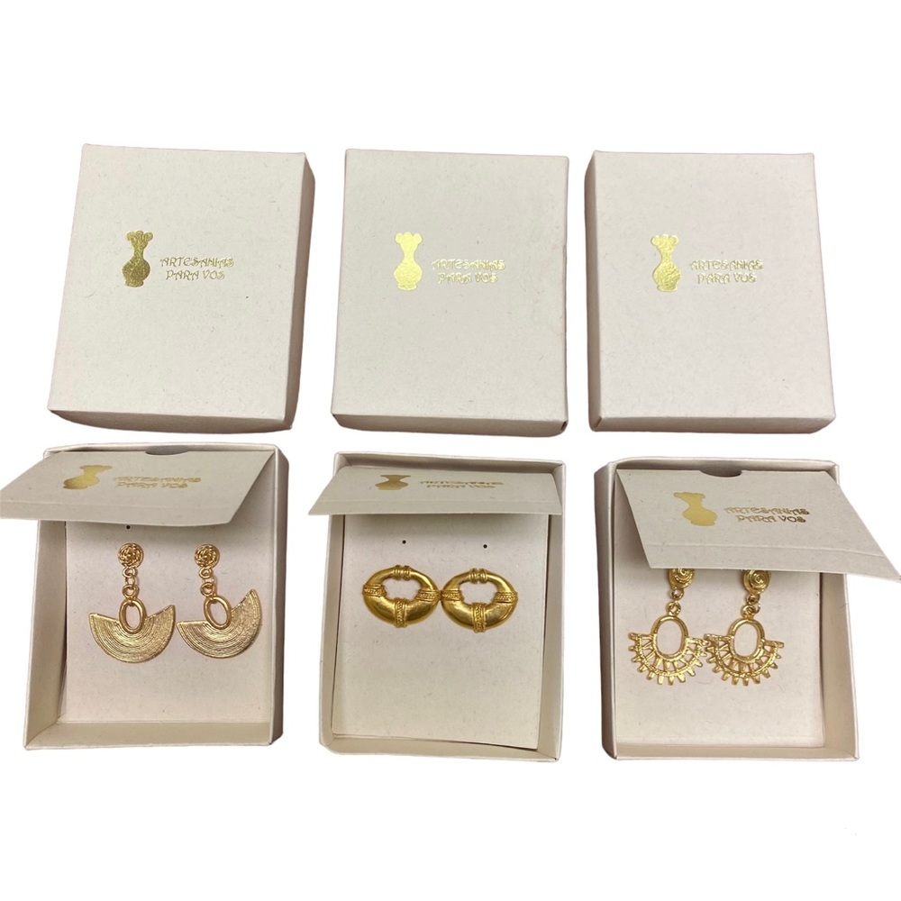 NEW IN BOX - 3 x Pre-Colombian Earrings Gold Tone